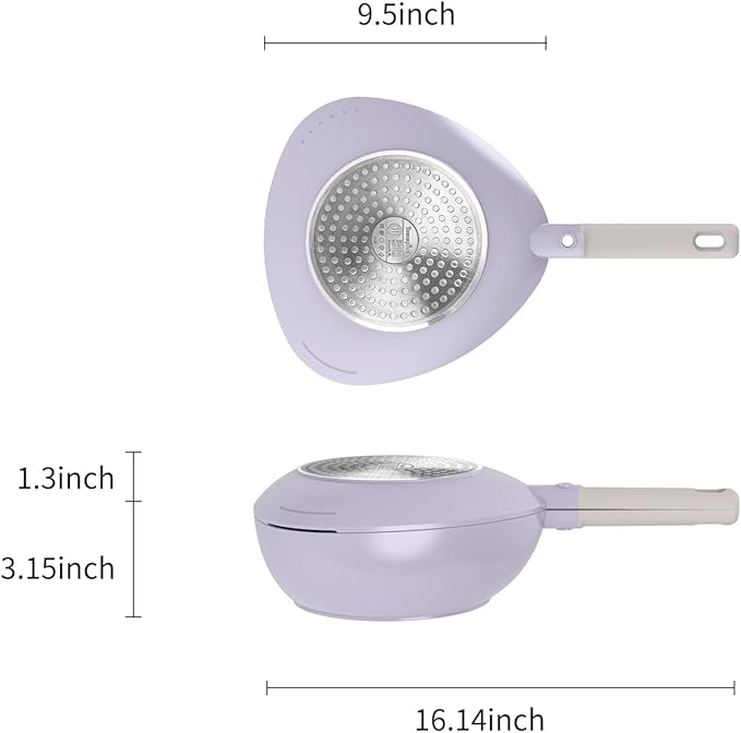 Multi-Purpose 3-in-1 Ceramic Saucepan with Skillet Lid & Steamer, 3QT Nonstick Sauce Pan Features Dual Strainers, Space-Saving Nesting, All Stove & Dishwasher Safe