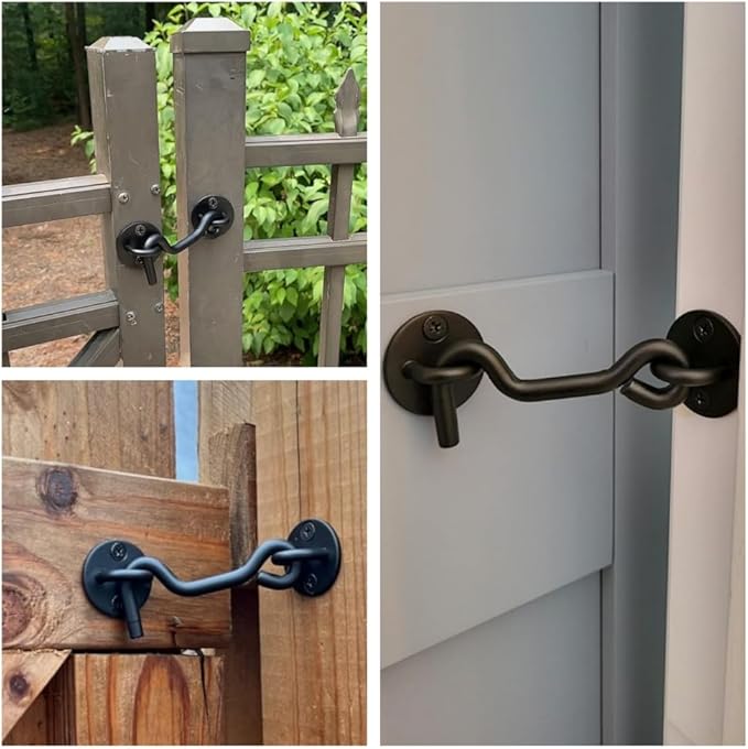 (5 Pack) Raswik 4" Privacy Hook and Eye Latch Easy Gate Lock for Sling Barn Screen Door, Black