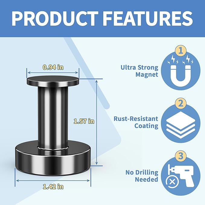 FINDMAG Magnetic Hooks for Cruise Cabins, 150lb Magnetic Hooks Heavy Duty, Extra Strong Cruise Door Magnets, Heavy Duty Magnets for Wreath, Coat, Hanging, Grill, Garage, Camping, Black, 4Pack