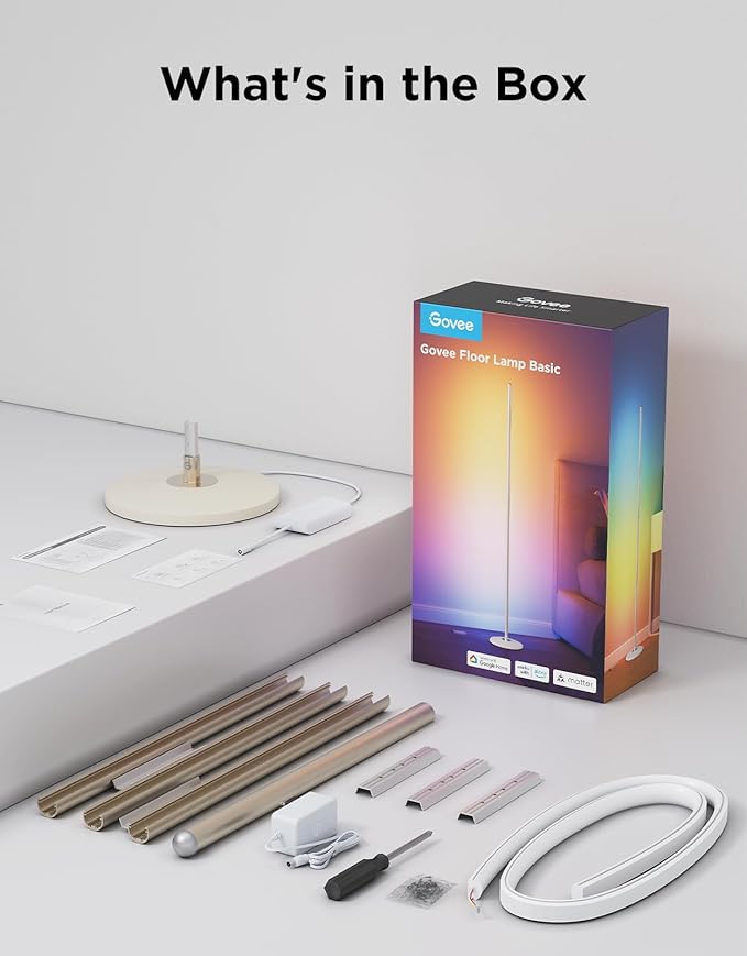 Govee RGBIC Floor Lamp Basic, LED Corner Lamp Works with Alexa, 1000lm Modern Floor Lamp with Music Sync and 16 Million DIY Colors, Color Changing Standing Lamp for Bedroom Living Room