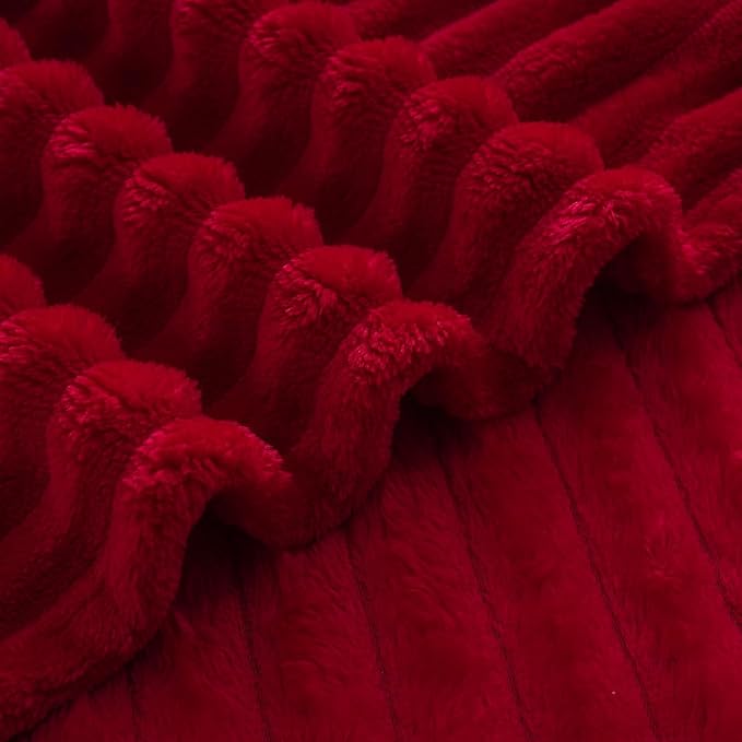 Red Fleece Throw Blanket 90”×90” for Couch Sofa Bed,Super Soft Cozy Plush Microfiber Flannel Blanket with Stripes Design Lightweight for Adults,Woman,Girls