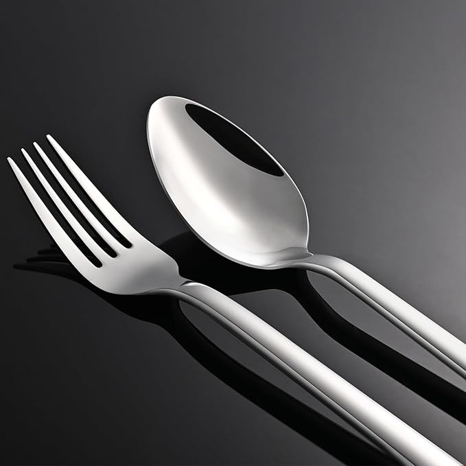 KINGSTONE 30 Pieces Silverware Set, Flatware Cutlery Set for 6, 18/10 Stainless Steel Silverware Utensils Minimalist Design Dishwasher Safe