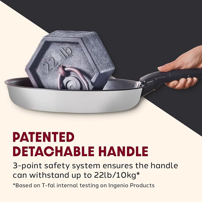 T-fal Ingenio Expertise Stainless Steel Cookware Set 13 Piece, Induction, Stackable Cookware, Pots and Pans Set, RV, Camping, Kitchen Fry Pans, Dishwasher Safe, Detachable/Removable Handle, Silver