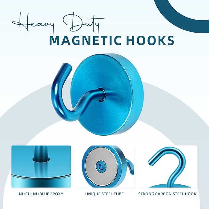 Neosmuk Magnetic Hooks, Cruise Ship Essentials, 120lb+ Heavy Duty Magnetic Hooks for Cruise Cabins, Refrigerator, Grill, Hanging, and Travel | Extra Strong Must-Haves Magnet Hook,Royalblue, Pack of 10
