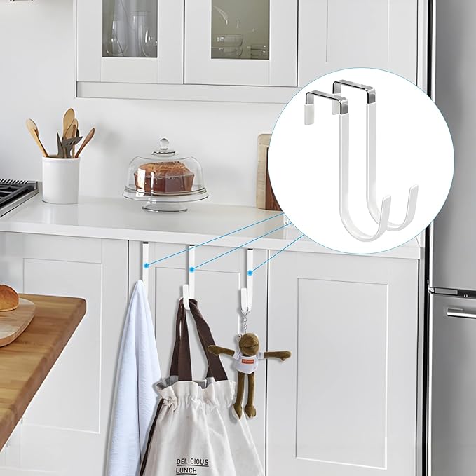 FYY Over the Door Hooks, 8 Pack Door Hangers Hooks with Rubber Prevent Scratches Heavy Duty Organizer Hooks for Living Room, Bathroom, Bedroom, Kitchen Hanging Clothes, Towels, Hats, Coats, Bags White