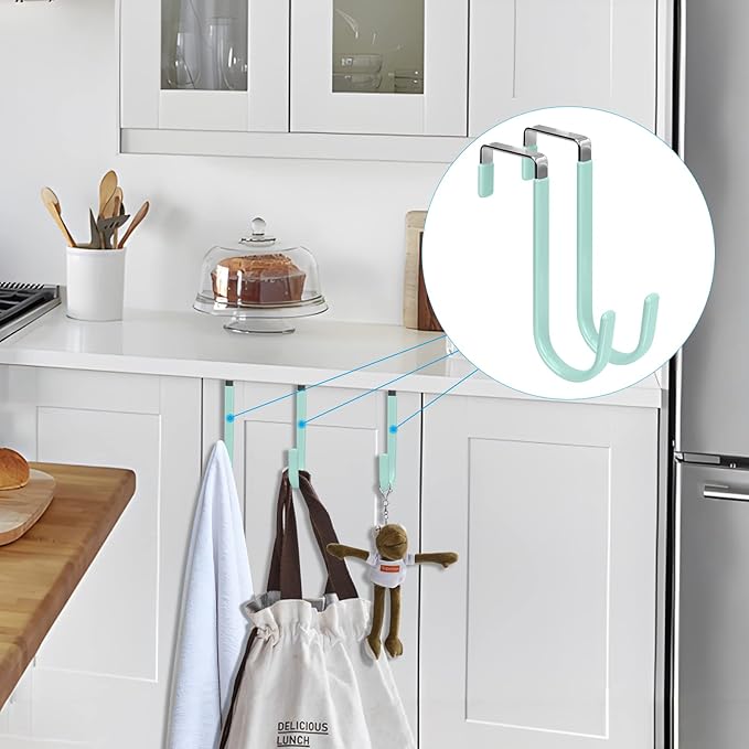 FYY Over The Door Hooks, 4 Pack Door Hangers Hooks with Rubber Prevent Scratches Heavy Duty Organizer Hooks for Living Room, Bathroom, Bedroom Hanging Clothes, Towels, Hats, Coats, Bags Green