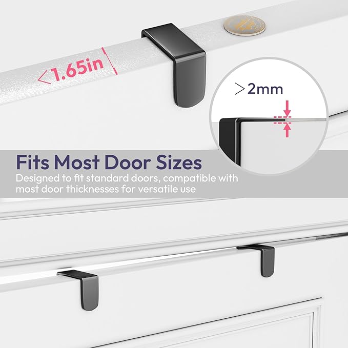 SWTYMIKI Over The Door Hook with 16 Hooks & Mesh Baskets - Heavy Duty Over The Door Organizer Hanger for Towels, Coats, Clothes - Space Saving Hanging Rack for Bathroom, Living Room, Black