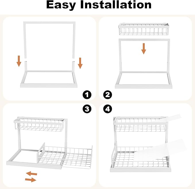 REALINN Under Sink Organizer, Pull Out Cabinet Organizer, 2 Tier Metal Slide Out Shelf with L Shaped Design, Under Cabinet Storage for Kitchen, Bathroom, Laundry, Deep Cabinet Shelf Storage, White