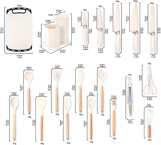 Kitchen Utensils Set,19 Pcs Cooking Tools and Knives Set,Cutting Board, Silverware Set, with Utensil Holder Precision Cutting and Organized Dining Kitchen Tool (Black)