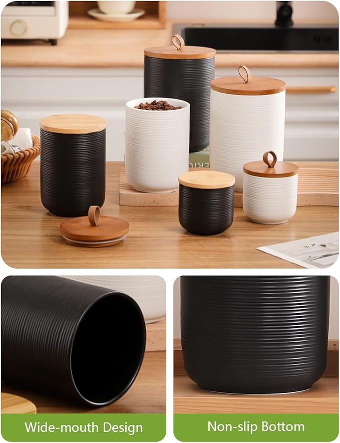Ceramic Canister with Airtight Seal Lid, Kitchen Canisters for Countertop, Black Food Storage Jar for Flour, Coffee Bean, Sugar, Tea, Spices and More, Home Decor (800ml/27.05oz)