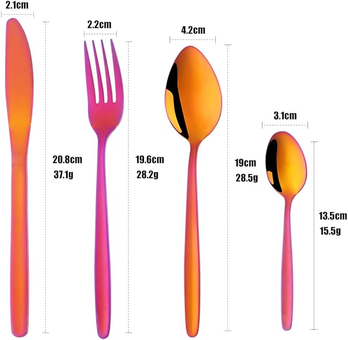 BuyGo Rainbow Red Silverware Flatware Set, 16-Piece Light Weight Stainless Steel Eating Utensil Service for 4, Include Knife Fork Spoon, Dishwasher Safe