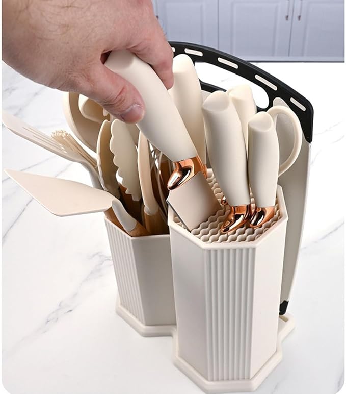 Kitchen Utensils Set,19 Pcs Cooking Tools and Knives Set,Cutting Board, Silverware Set, with Utensil Holder Precision Cutting and Organized Dining Kitchen Tool (Teal)