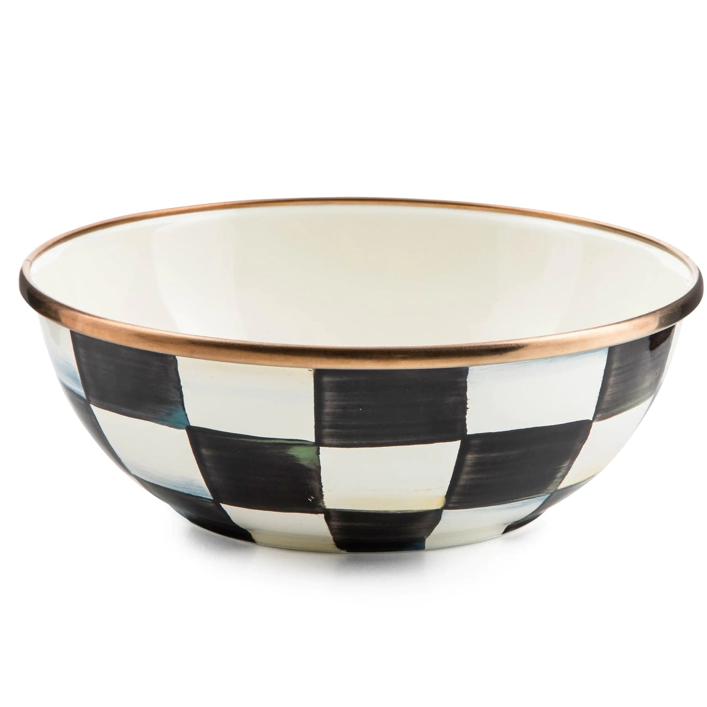 MACKENZIE-CHILDS Enamel Everyday Bowl Serving Bowl for Entertaining Black-and-White Courtly Check