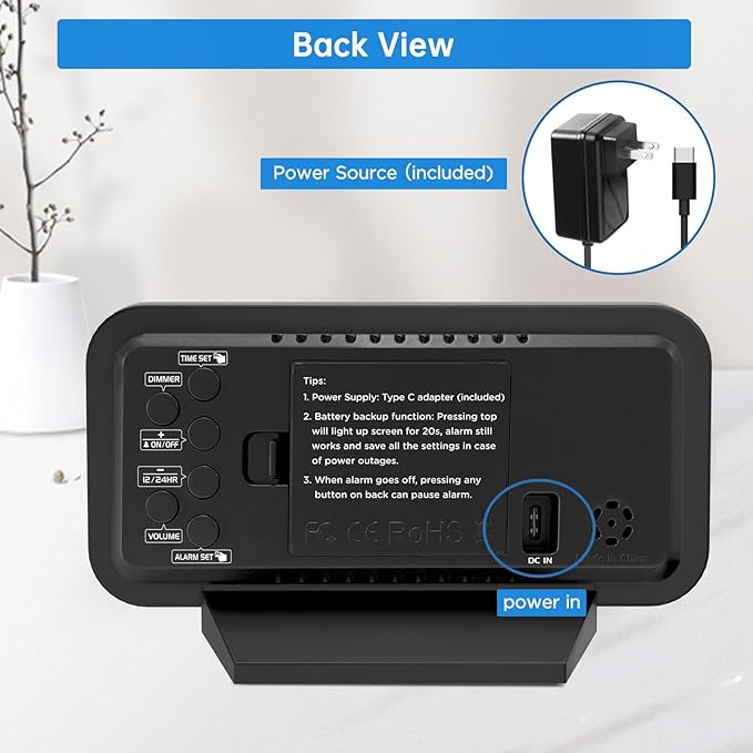 Peakeep Small Digital Alarm Clock for Bedrooms, Loud for Heavy Sleepers Adults, Dimmable Plug in Electric Large Numbers Clock Battery Backup, Slim Clock for Table Office Modern Living Room (BB)