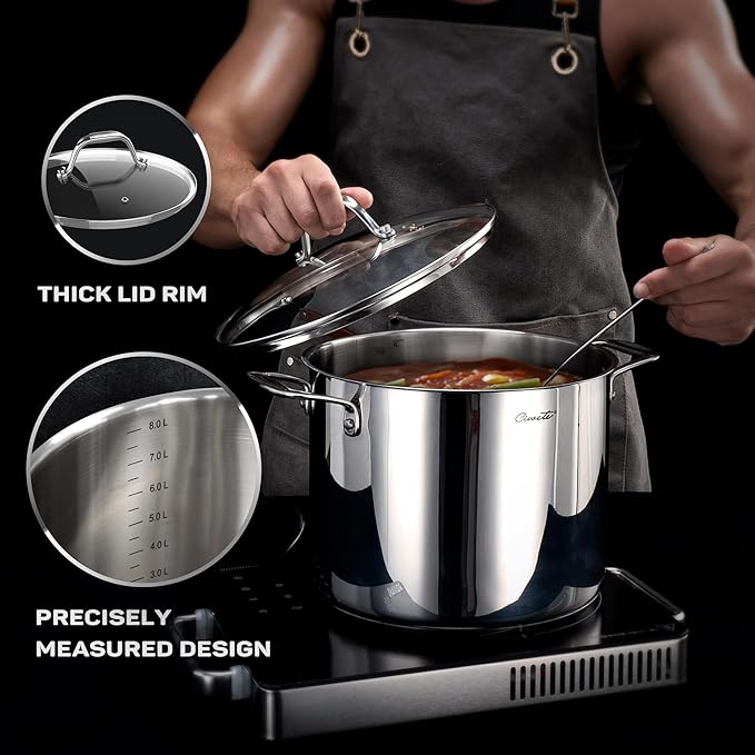 Ciwete 11-Piece Tri-Ply Stainless Steel Pots and Pans Set, 18/10 Stainless Steel Cookware Set with Steamer Insert, Induction Kitchen Cookware Sets with Cool Ergonomic Handles, Dishwasher, Oven Safe