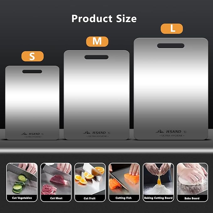 Titanium Cutting Boards for Kitchen, 100% Pure Titanium Cutting Boards, Cutting Board Double Sided Food Grade, Perfect for Sushi, Meat, Vegetables & Meal Prep – Easy To Clean 12"x9"
