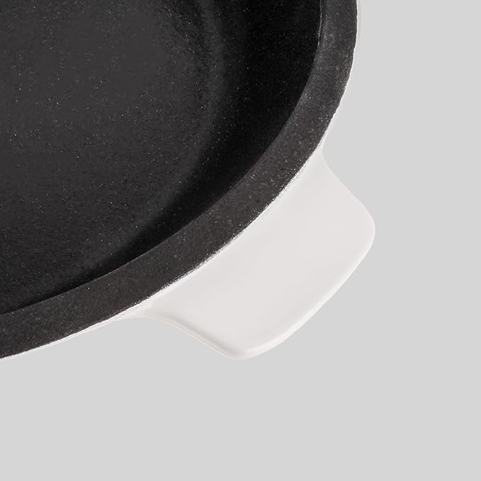 BergHOFF Neo 4Pc Enameled Cast Iron Cookware Set, Grill Pan 11 inches, Fry Pan 10 inches, 3qt. Dutch Oven, Matching Lid, Fast, Evenly Heat, Oven Safe (White)