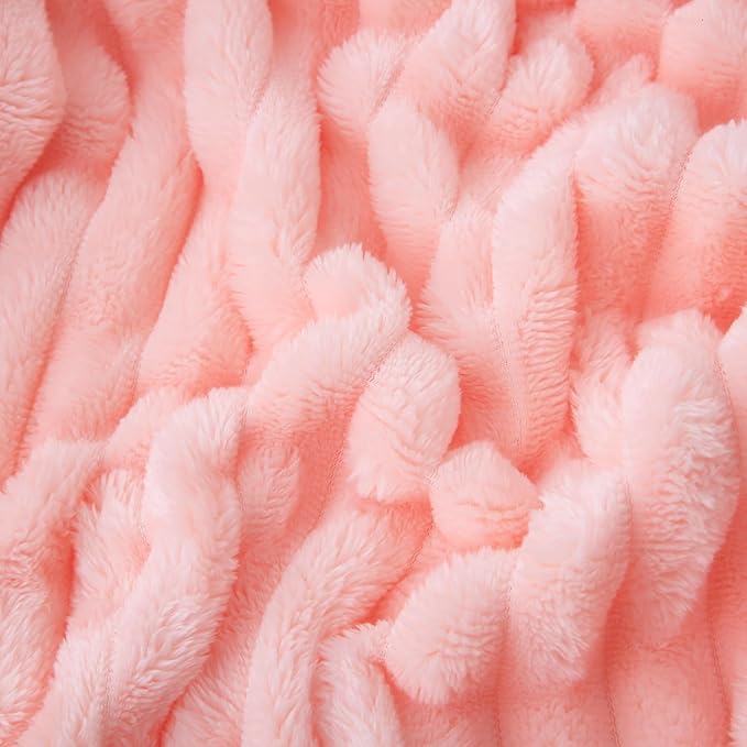 Light Pink Fleece Throw Blanket 108”×90” for Couch Sofa Bed,Super Soft Cozy Plush Microfiber Flannel Blanket with Stripes Design Lightweight for Adults,Woman,Girls