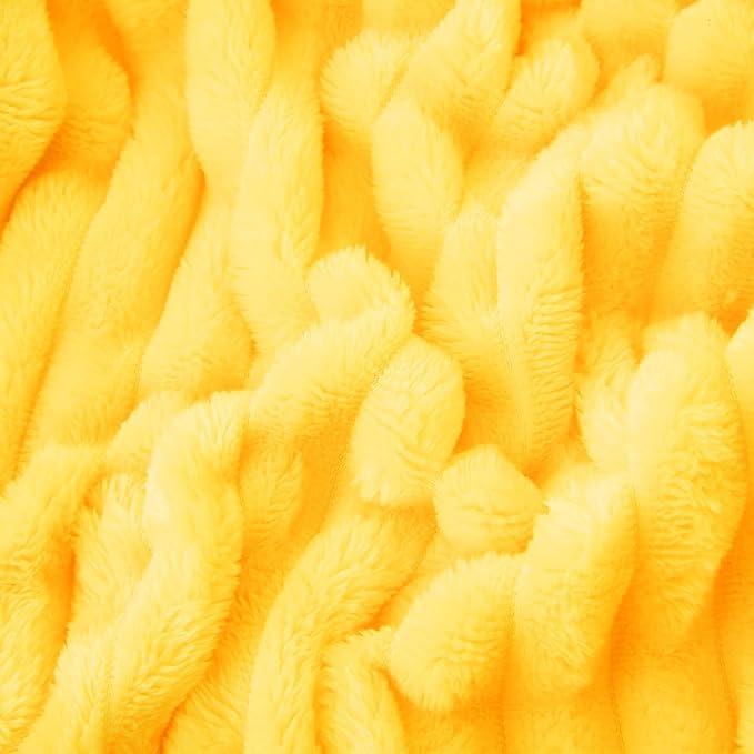 Bright Yellow Fleece Throw Blanket 90”×90” for Couch Sofa Bed,Super Soft Cozy Plush Microfiber Flannel Blanket with Stripes Design Lightweight for Adults,Woman,Girls