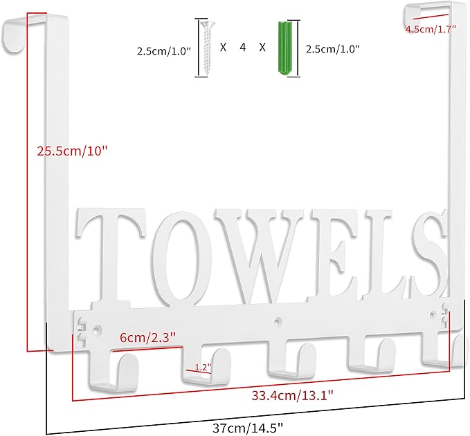 Towel Hooks Over The Door Hooks Hangers Wall Mount Towel Rack Towel Holder for Bathroom, Storage Coat Hooks for Home Decor Metal Organizer for Towel Clothes Bag Robe(White)