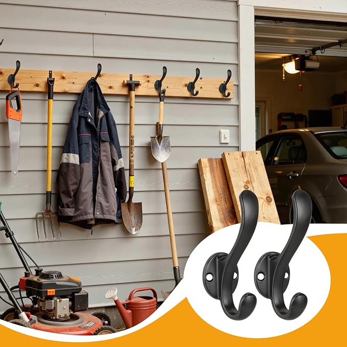 10 Pack Coat Hooks Wall Mount Heavy Duty Utility Retro Double Hooks for Hanging Coats,Hat, Towel, Key, Robe, Scarf, Bag, Cap (Black)