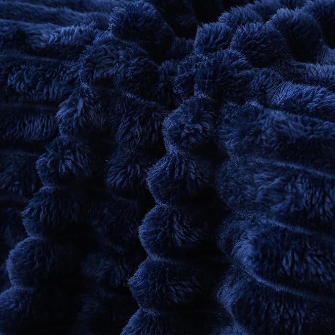 Navy Blue Fleece Throw Blanket 60”×80” for Couch Sofa Bed,Super Soft Cozy Plush Microfiber Flannel Blanket with Stripes Design Lightweight for Adults,Woman,Girls