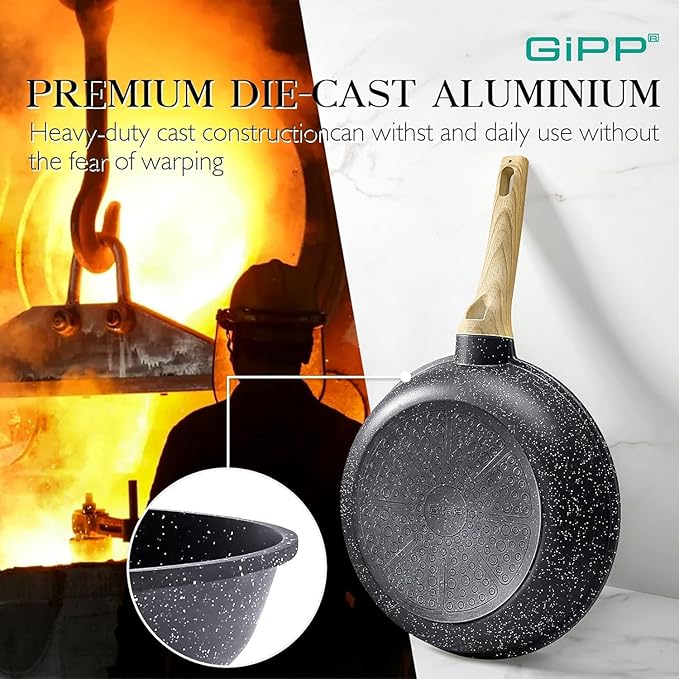 GiPP 21Psc Pots and Pans Set Non Stick - Grey Ceramic Kitchen Cookware Sets Nonstick Induction Cookware Non-toxic Cooking Pan Set with Silicone Utensils, PFOS and PFOA Free
