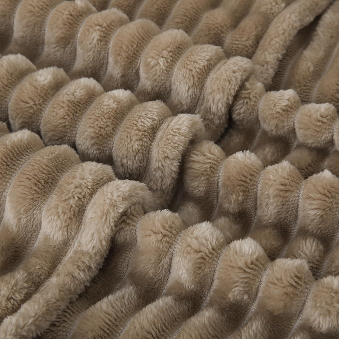 Tan Fleece Throw Blanket 108”×90” for Couch Sofa Bed,Super Soft Cozy Plush Microfiber Flannel Blanket with Stripes Design Lightweight for Adults,Woman,Girls