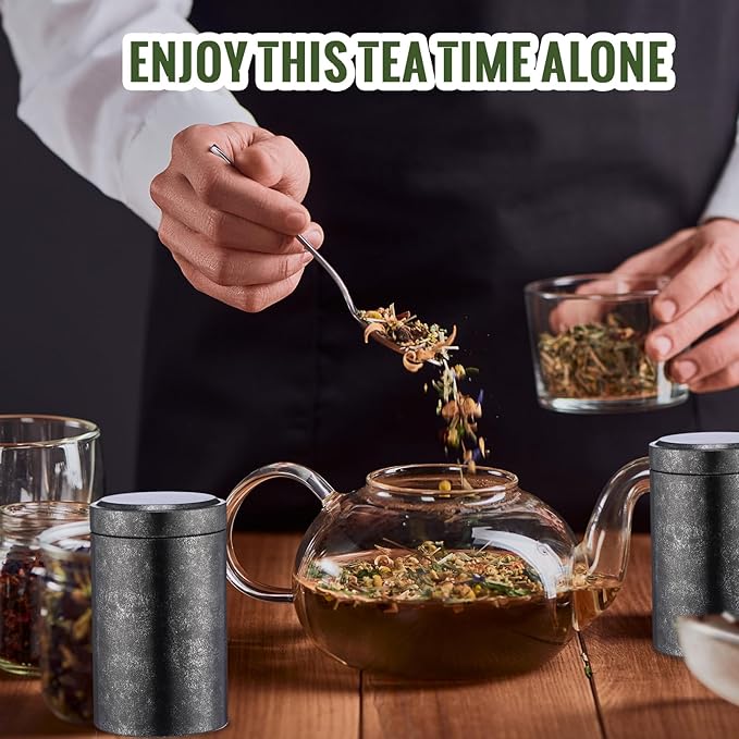 meekoo 18 Pcs Tea Tins Canister for Loose Tea 6 oz Airtight Tea Tins Bulk with Lids Metal Tea Jars Small Round Storage Containers for Travel Business Coffee Cans Candy Spices Herbs Kitchen(Black)