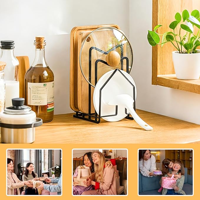 LINFIDITE Cutting Board Holder Chopping Boards Organizer Holder Kitchen Countertop Pot Pan Lids Rack Kitchenware Organizer Flat Steel 4.92 x 5.7 x 8.47 in. Black