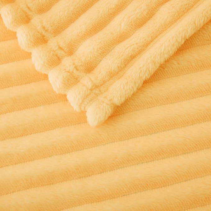 Light Yellow Fleece Throw Blanket 60”×80” for Couch Sofa Bed,Super Soft Cozy Plush Microfiber Flannel Blanket with Stripes Design Lightweight for Adults,Woman,Girls