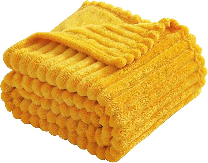 Gold Fleece Throw Blanket 108”×90” for Couch Sofa Bed,Super Soft Cozy Plush Microfiber Flannel Blanket with Stripes Design Lightweight for Adults,Woman,Girls