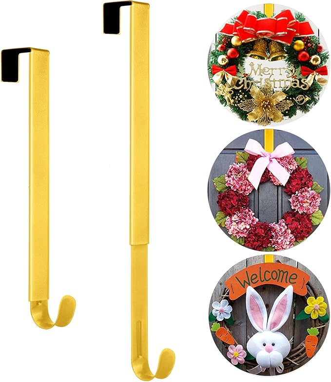 Wreath Door Hanger, Adjustable Wreath Hangers for Front Door from 15 to 25 Inch, Non Scratch Over the Door Hooks, 20lbs Metal Hook Perfect for Heavy Easter Halloween Christmas Wreaths Home Decorations