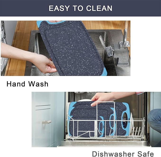 Plastic Cutting Board, 3 Pieces Dishwasher Safe Cutting Boards with Juice Grooves, Easy Grip Handle, Non-Slip, with Grinding Area for Grinding Garlic and Ginger(aqua)