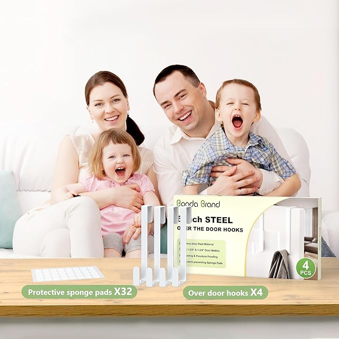 Updated 6" Over The Door Hooks(4 PCS) Fit Almost All Doors up to 1-3/4", Widen Metal Door Hanger for Hanging Towels, Clothes, Bags on Interior Door of Bathroom/ Closet/Bedroom/Pantry and Front Door