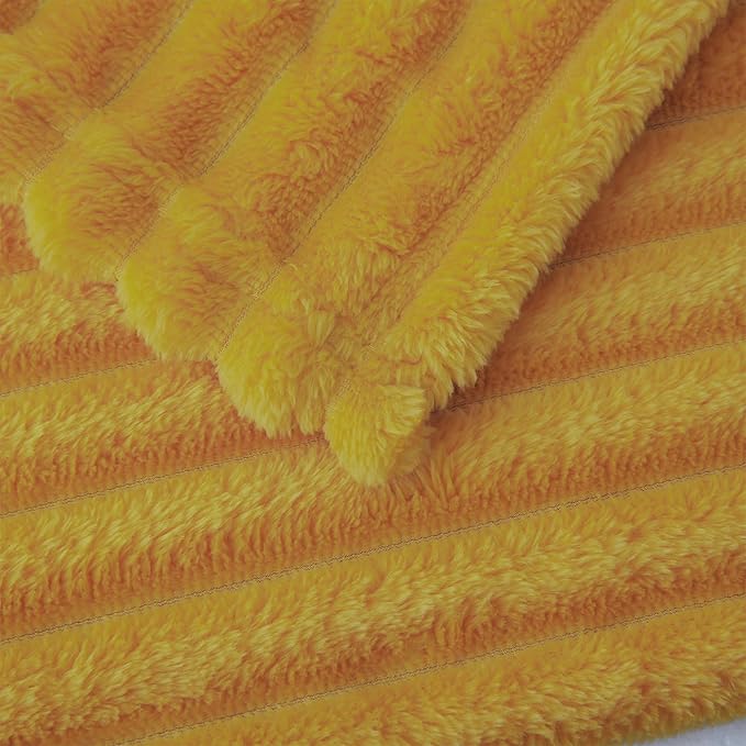 Mustard Yellow Fleece Throw Blanket 50”×60” for Couch Sofa Bed,Super Soft Cozy Plush Microfiber Flannel Blanket with Stripes Design Lightweight for Adults,Woman,Girls