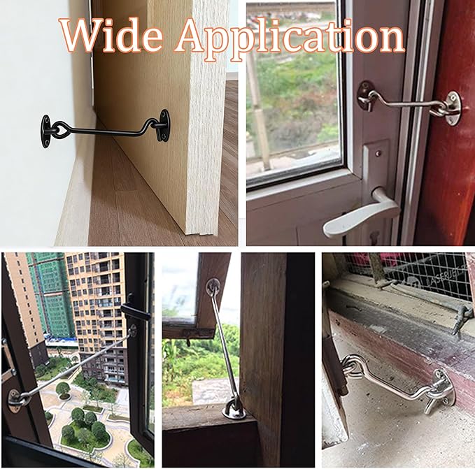 10 Inch Door Hook and Eye Latch, Black Swivel Gate Catch with Mounting Screws for Barn, Shed & Window