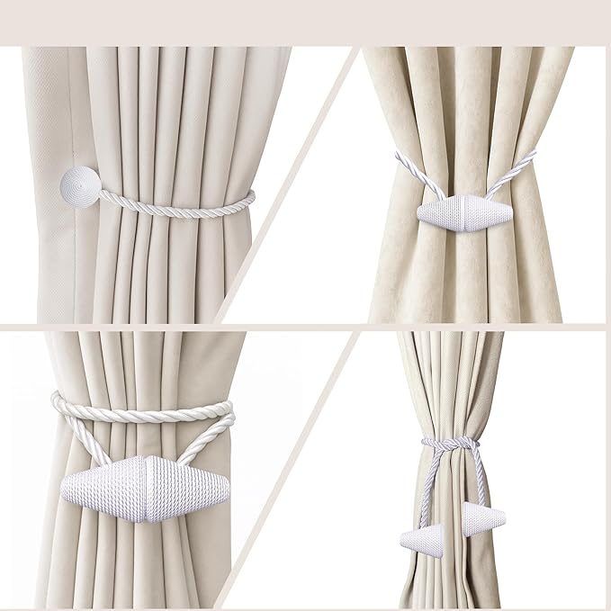 Hion Magnetic Curtain Tiebacks White 2pcs, Curtain Tiebacks Buckles Holdbacks Holders Hooks Clip for Home Bedroom Office Decorative Curtain