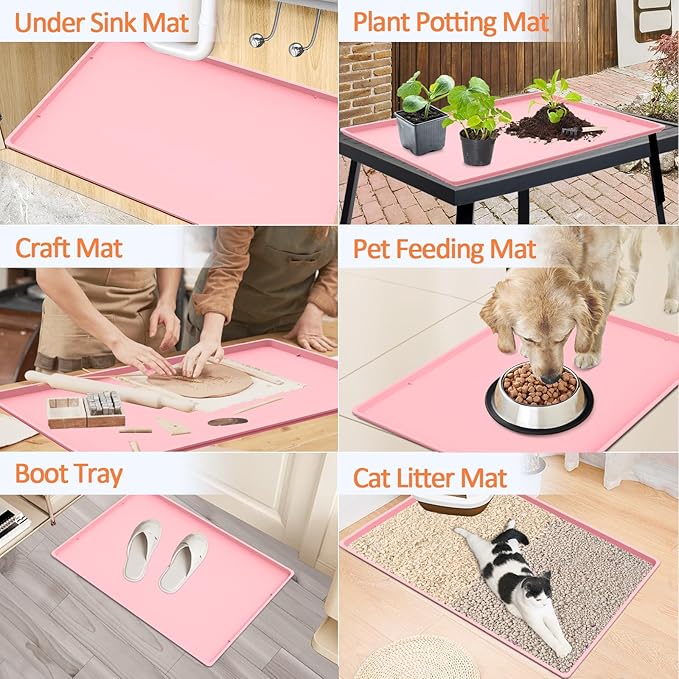 TOHONFOO Silicone Coffee Maker Mat with Lip, 19.7'' x 15'' Heavy Duty Coffee Maker Mat for Countertops, Coffee Tray Fit Under Coffee Machine Appliance Automatic Machines Espresso Accessory, Pink