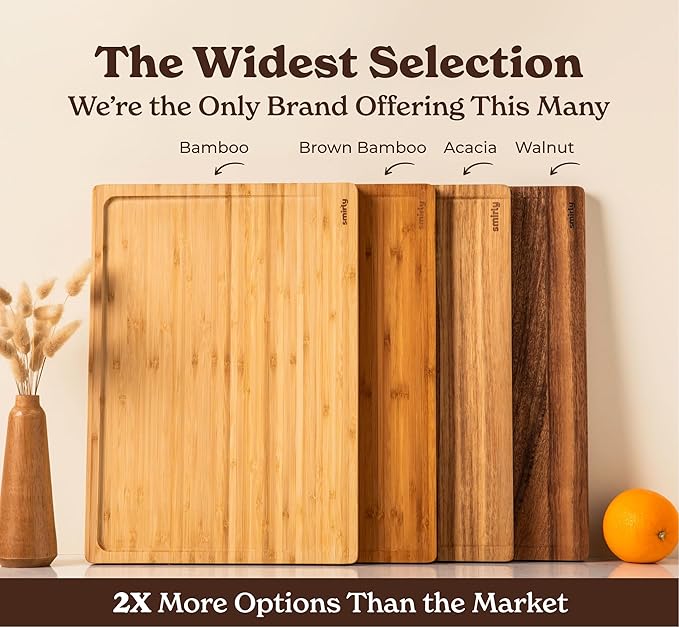 SMIRLY Wood Cutting Board, Bamboo Cutting Board Set, Chopping Board and Wooden Cutting Boards for Kitchen, Small Wood Cutting Board and butcher block (Acacia Wood, 3 Pack)