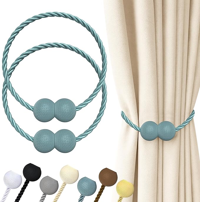 Hion Magnetic Curtain Tiebacks Gray Blue 2 Pack, Curtain Tiebacks Buckles Holdbacks Holders Hooks Clip for Home Bedroom Office Decorative Thick or Thin Curtain