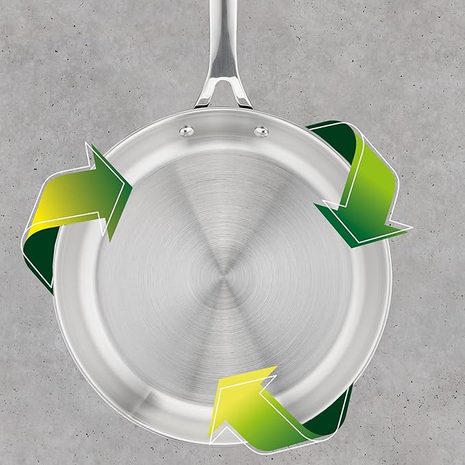 T-Fal x Jamie Oliver Stainless Steel Fry Pan 9.5-Inch, Induction Compatible, Oven Safe up to 500°F, Chef's Stainless Steel Skillet, Frying Pan, Silver