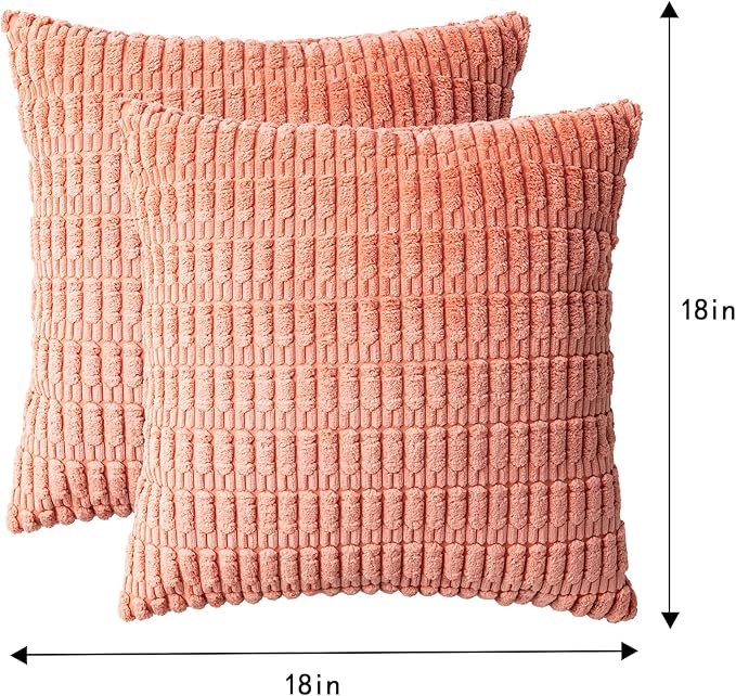 Pack of 2 Corduroy Decorative Throw Pillow Covers 18x18 InchSoft Boho Striped Pillow Covers Modern Farmhouse Home Decor for Sofa Living Room Couch Bed(Orange)