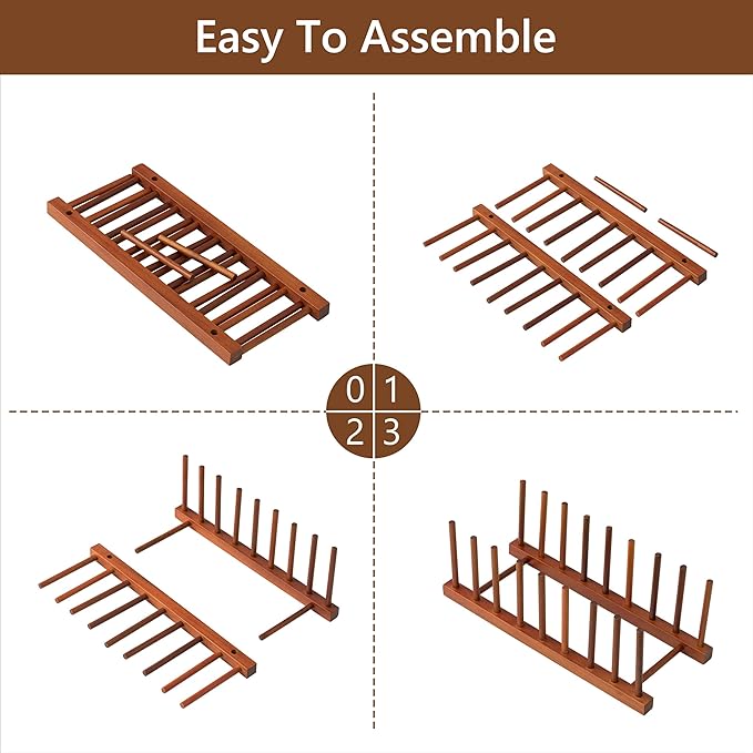 HBlife Teak Dish Plate Bowl Cup Book Pot Lid Cutting Board Drying Rack Stand Drainer Storage Holder Organizer Kitchen Cabinet(Keep Dry)