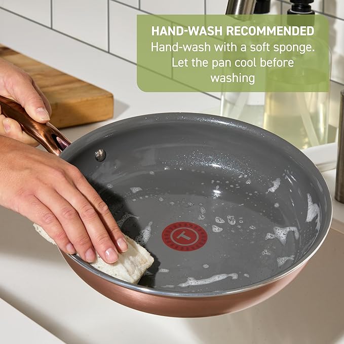 T-Fal Preserve Ceramic Nonstick Frying Pan 2-Pc Set, 8.5" & 11", Oven Broiler Safe up to 350°F Cookware, InoCeram Glide Technology, Skillet, Pots & Pans, Rose Gold