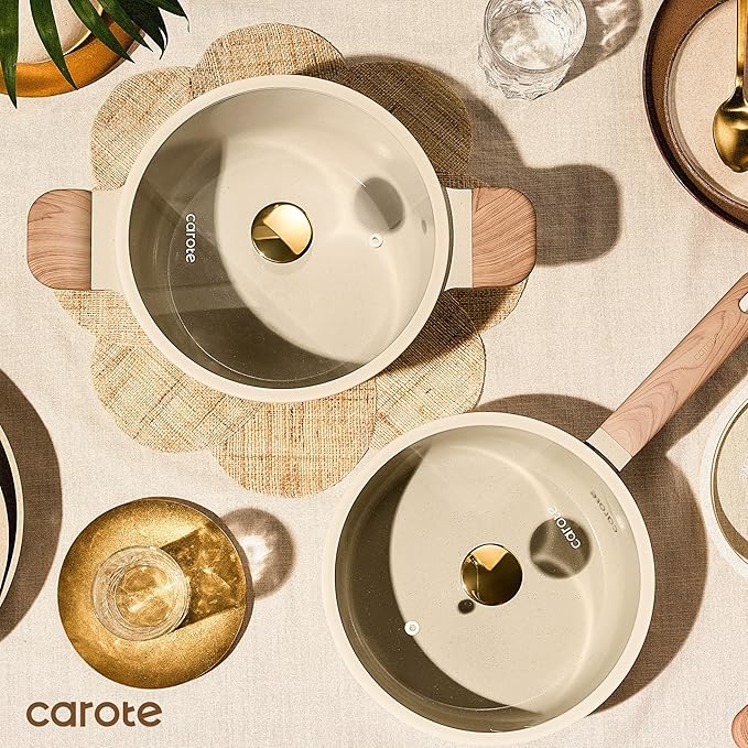 CAROTE 22Pcs Pots and Pans Set Non stick, Ceramic Cookware Set, Non-toxic Kitchen Cooking Set, PFAS and PFOA Free