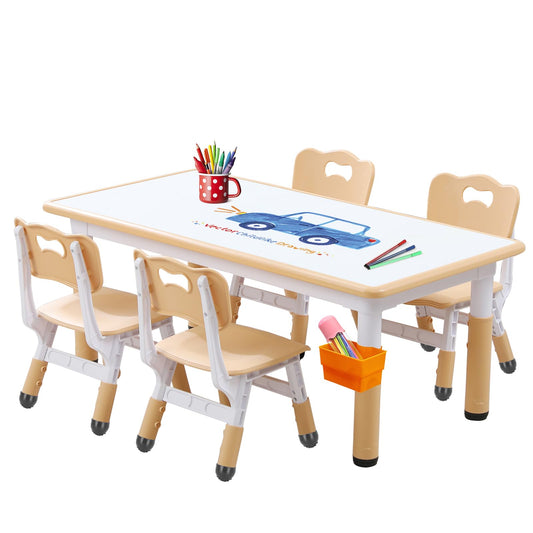 JIAOQIU Toddler Table and Chair Set Kids Table and Chair Set Adjustable Kids Table Non-Slip Table Legs&Organizer Graffiti Desktop Suitable for Kids Table and Chairs Ages 3-12