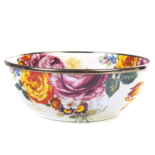 MACKENZIE-CHILDS Enamel Everyday Bowl Serving Bowl for Cereal Soup Fruit or Salad Extra Small White Flower Market