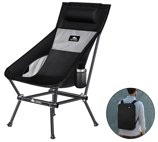 AnYoker Camping Chair Compact Backpacking Chair Portable Folding Chair Beach Chair with Side Pocket and headrest Lightweight Hiking Chair 166ZZ（Dark）