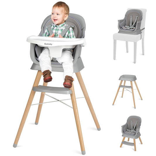 Ezebaby 6 in 1 Wooden High Chairs for Babies and Toddlers Convertible Portable High Chair Booster Seat for Dining TableToddlers Chair with Adjustable Legs & Dishwasher Safe Tray